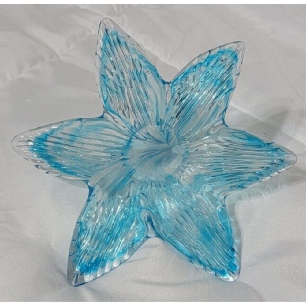 Murano‎ Art Glass Hand Blown 6 Pedal Sky Blue Flower - Italy